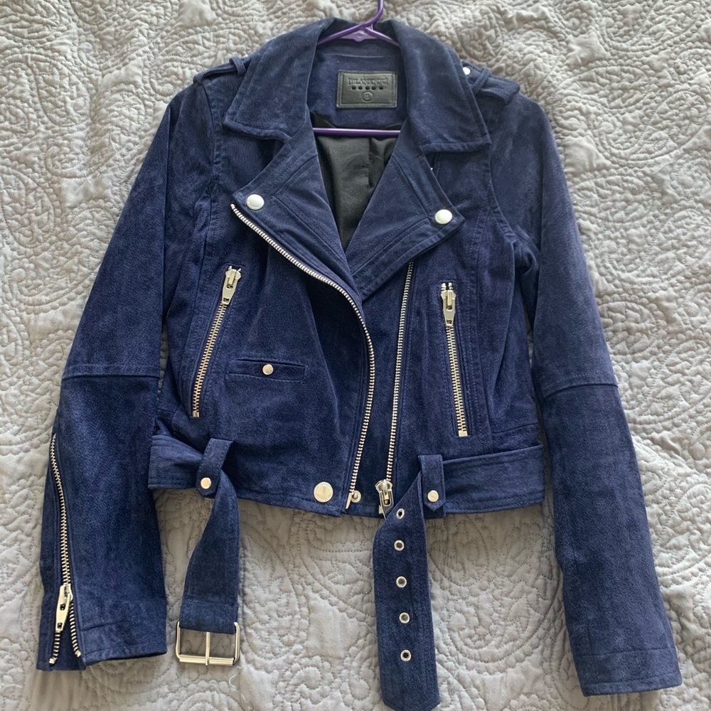 Blank NYC Navy Suede Moto Jacket